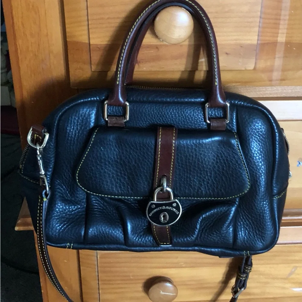 Dooney & Bourke Samba Pebbled Leather Large Black Satchel Cross Body Bag